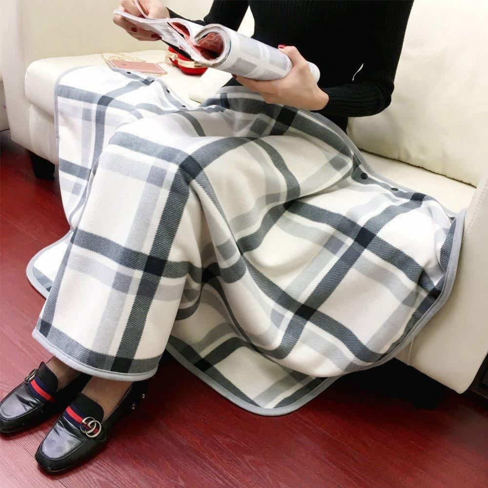 Plaid Fleece Poncho Cape with Buttons for Women - Lara