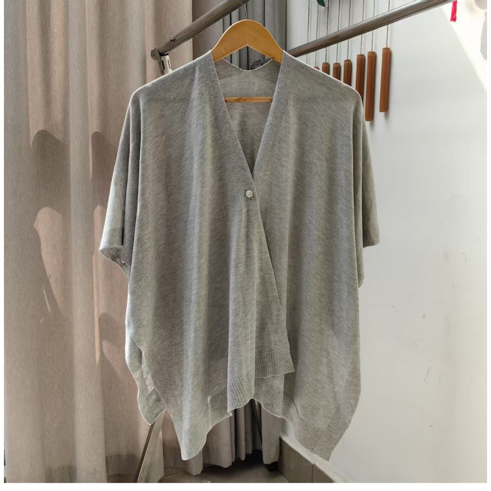 Solid Color Knit Shawl with Button for Women - Michela