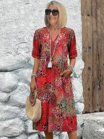 Soft V-Neck Midi Dress for Women