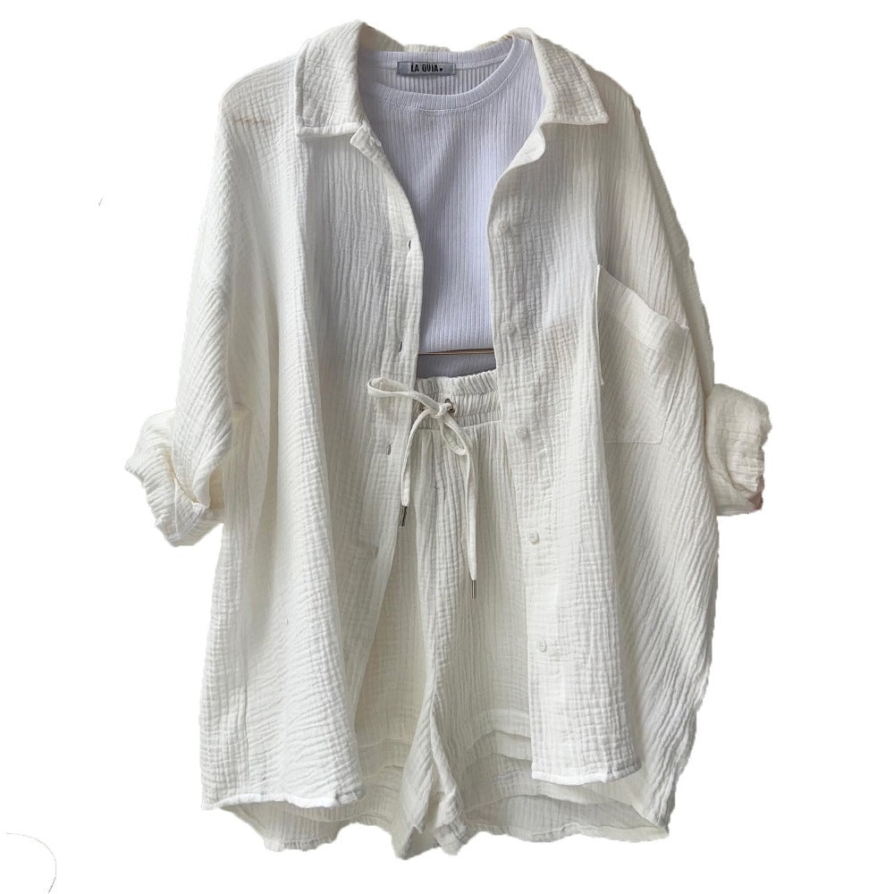 Top and Shorts Set with Buttoned Shirt for Women - Chiara