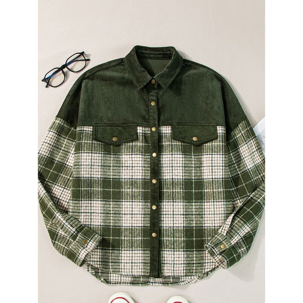 Green Plaid Button Down Long Sleeve Shirt for Women - Concetta