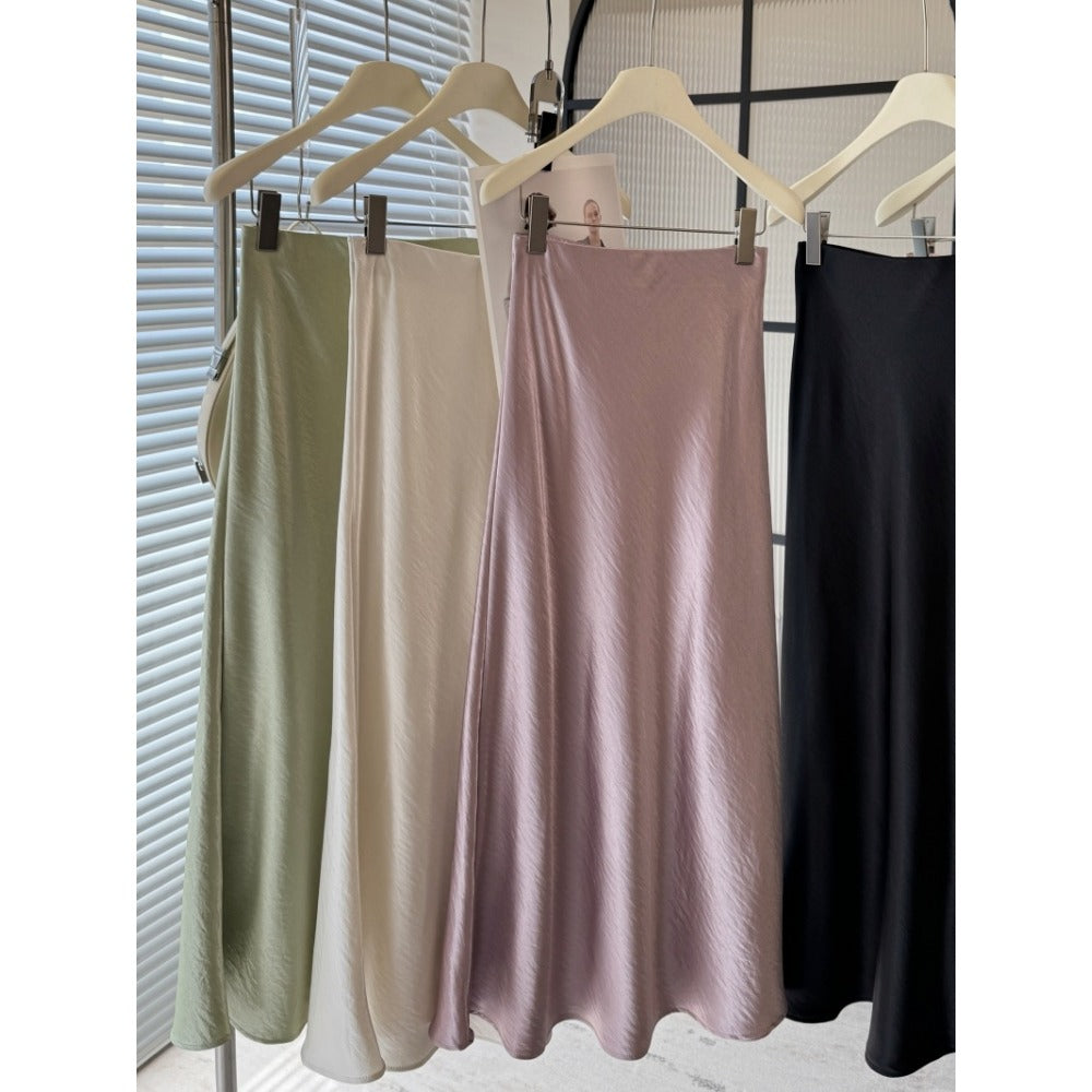 Solid Color Satin Midi Skirt for Women - Vincenza