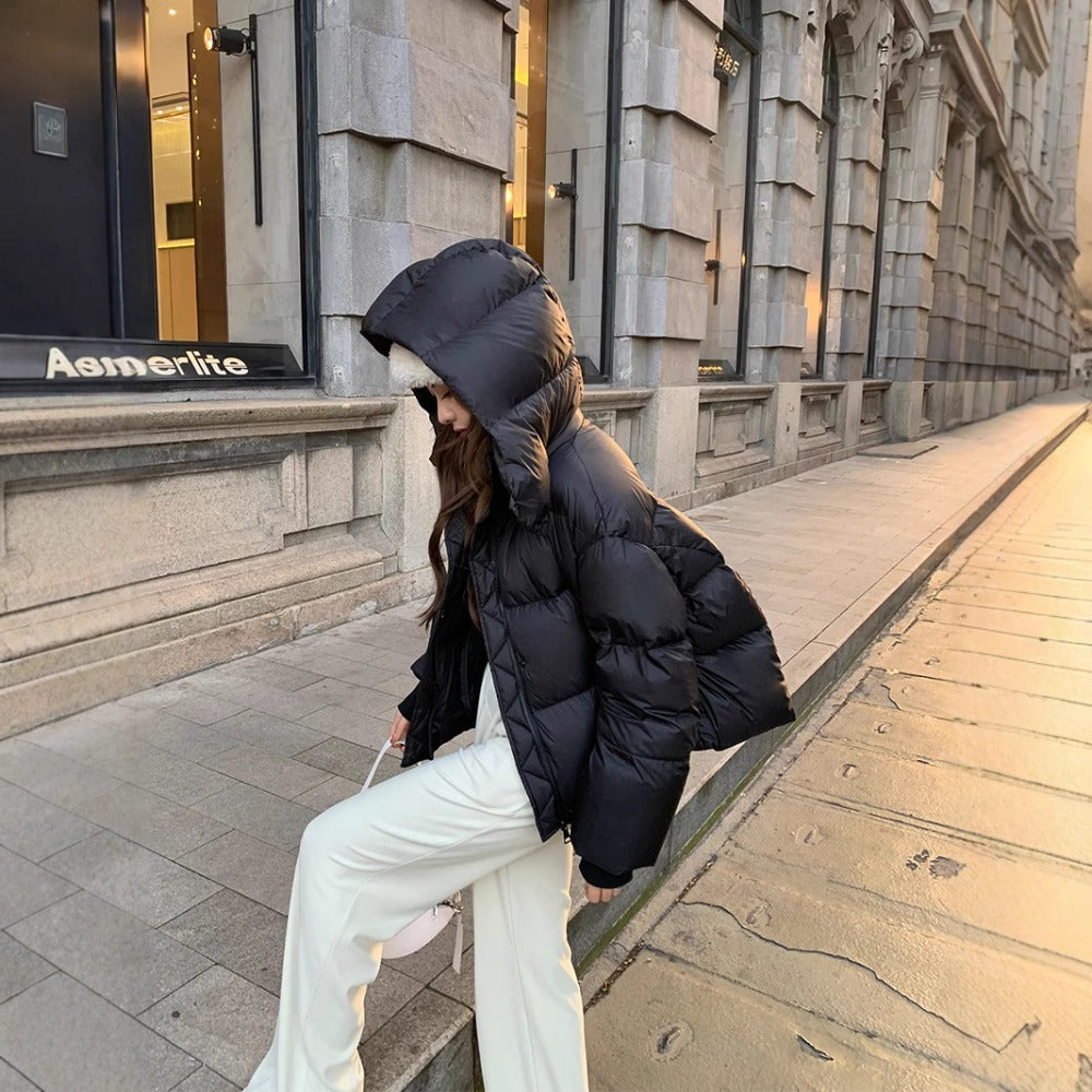 Hooded Puffer Jacket with Zipper for Women - Rina