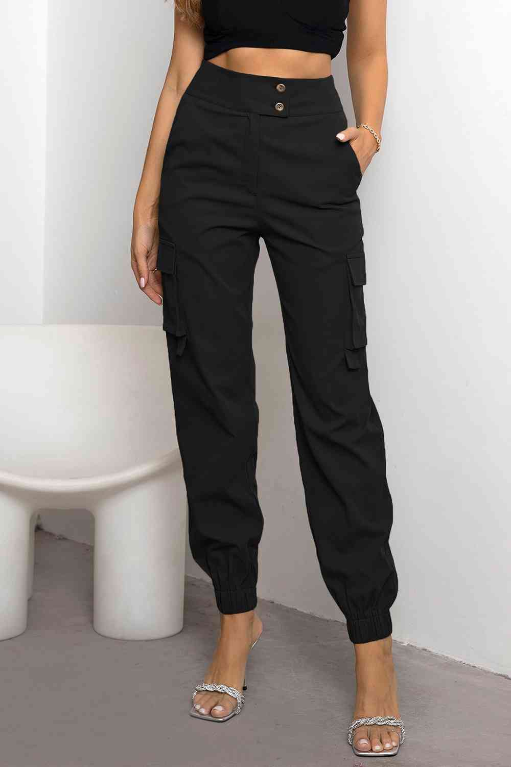 High Waist Cargo Trousers with Pockets for Women