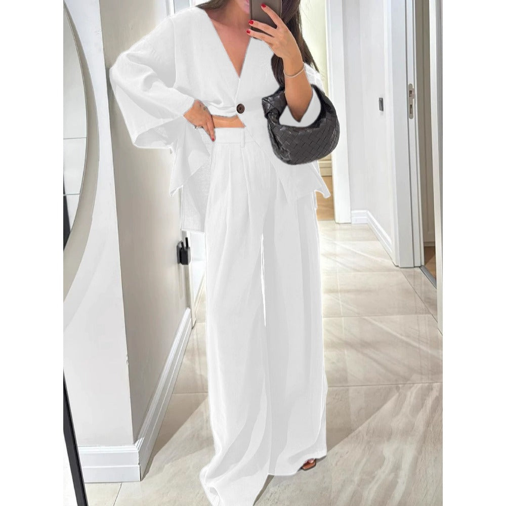 Two Piece Wide Leg Pants Set for Women - Iris