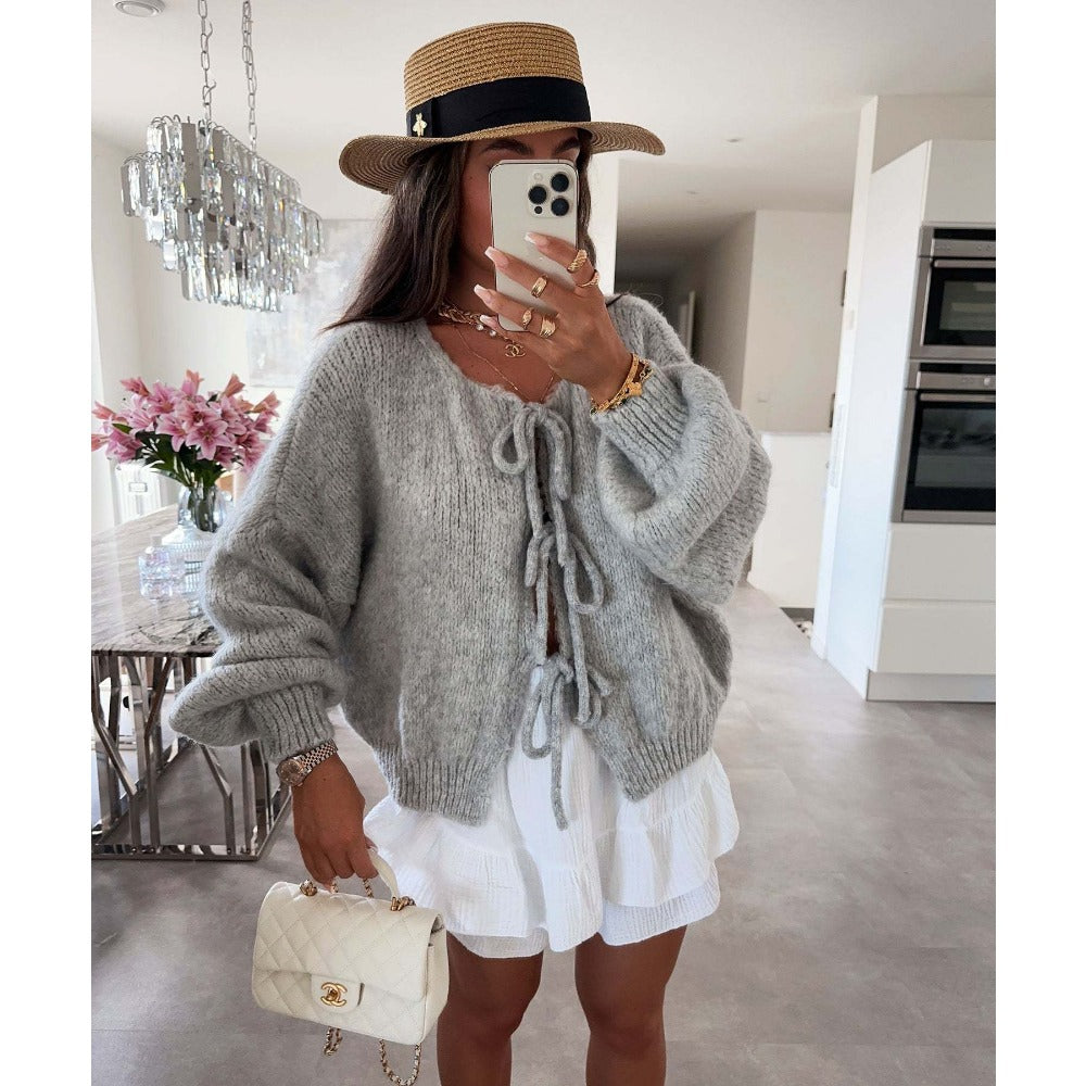 Knit Cardigan with Front Tie Closure for Women - Emma