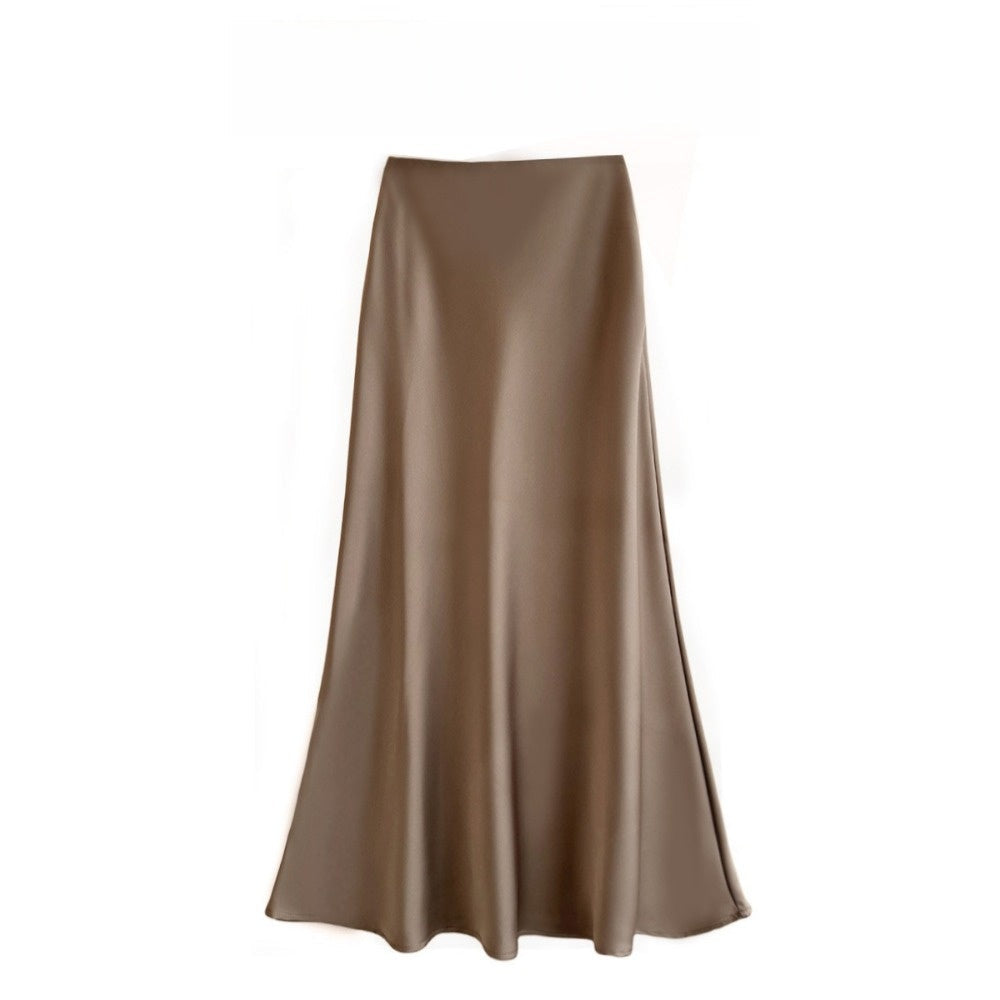 Satin Maxi Skirt with Elastic Waist for Women - Alda