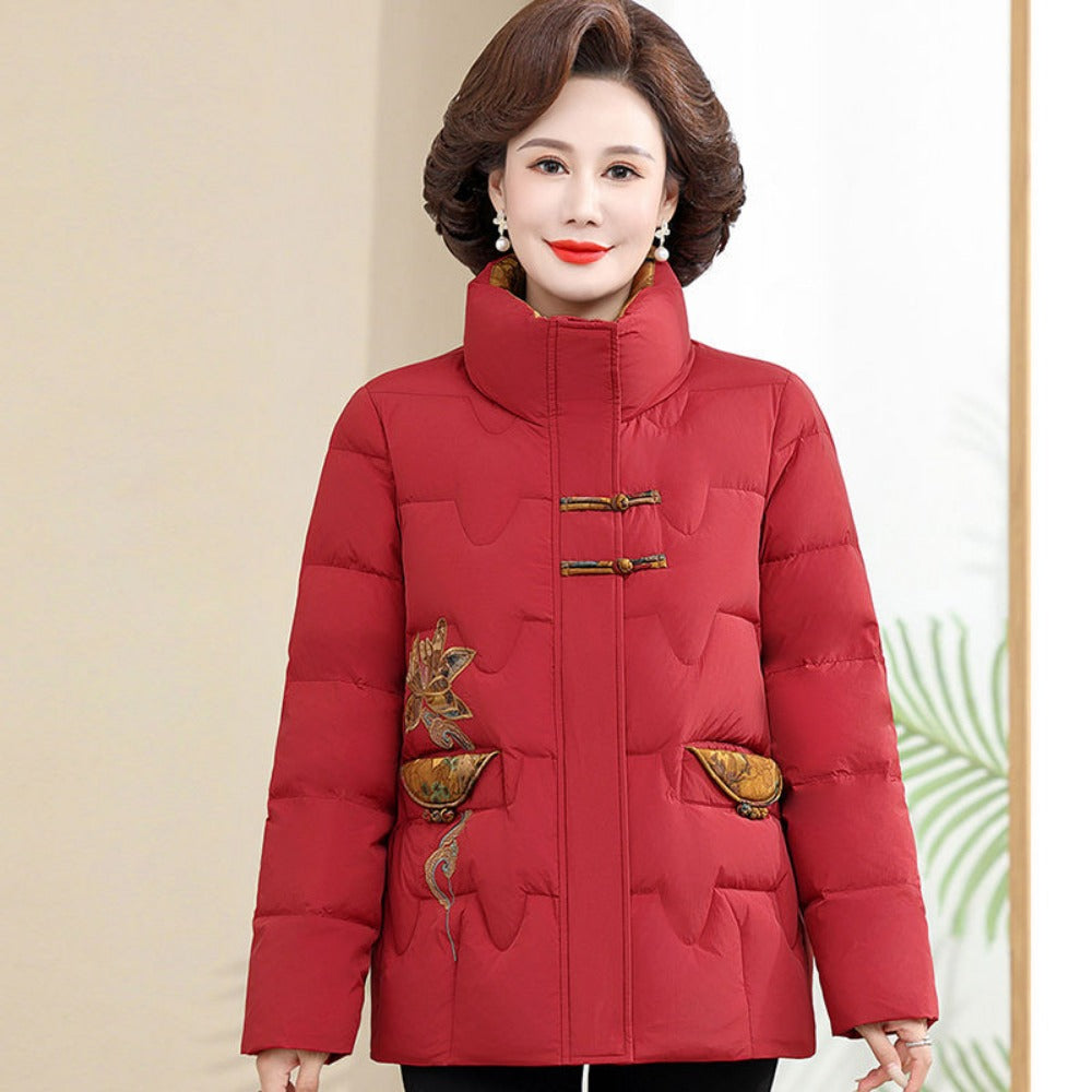 Embroidered Puffer Jacket with High Collar for Women - Silvana