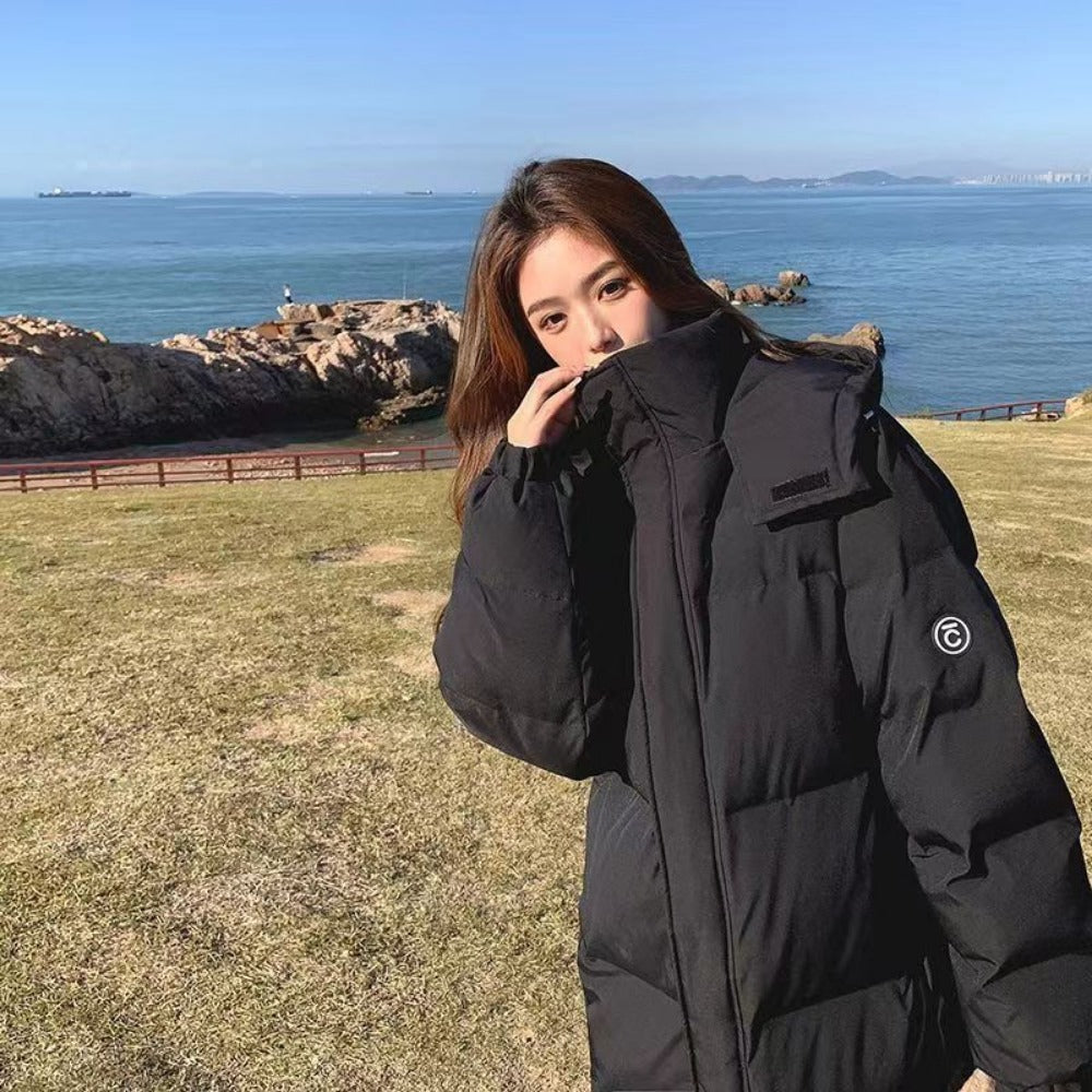 Long Puffer Coat with High Collar for Women - Alida