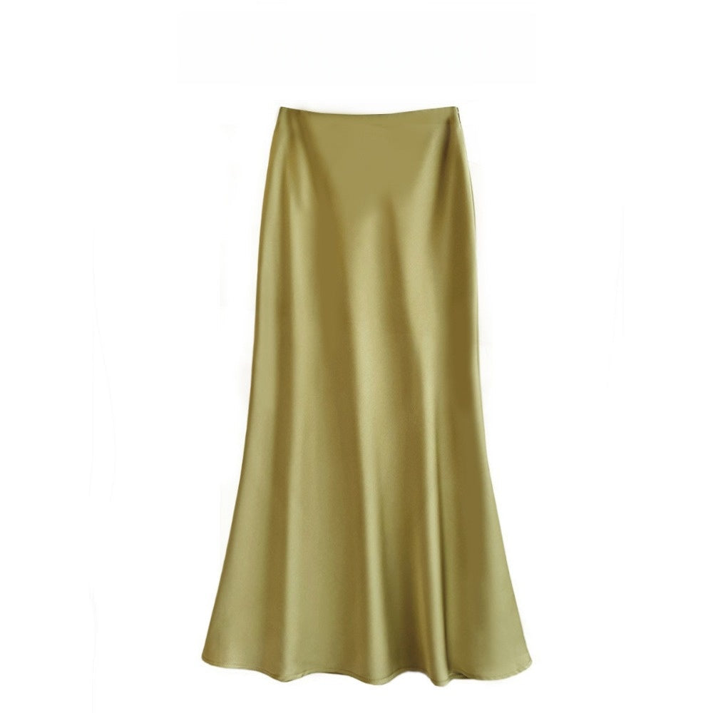 Satin Maxi Skirt with Elastic Waist for Women - Alda