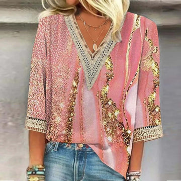 Soft Ombre V-Neck Blouse with Half Sleeves for Women