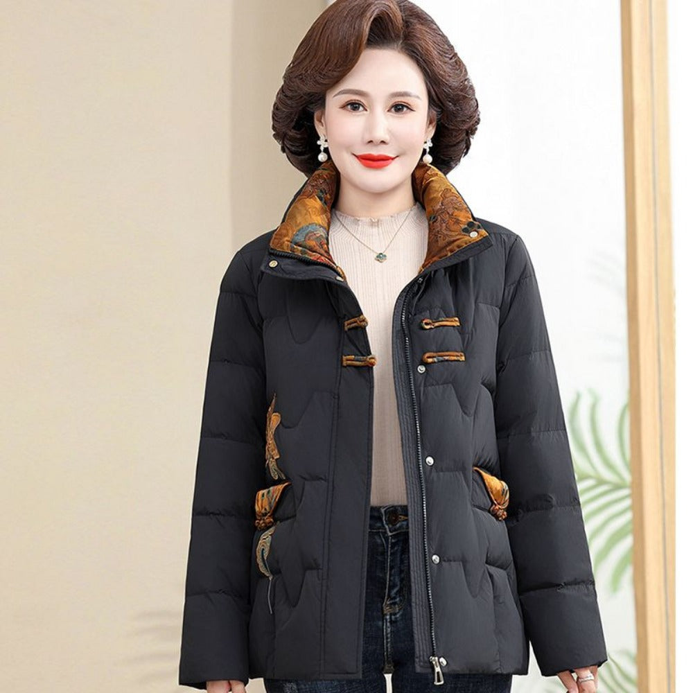 Embroidered Puffer Jacket with High Collar for Women - Silvana