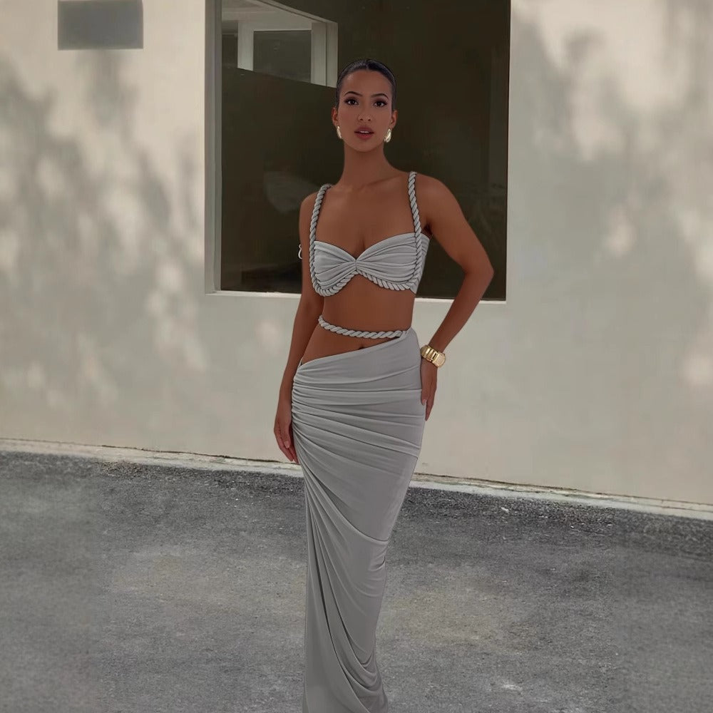 Multicolor Two Piece Crop Top and Maxi Skirt for Women - Allegra