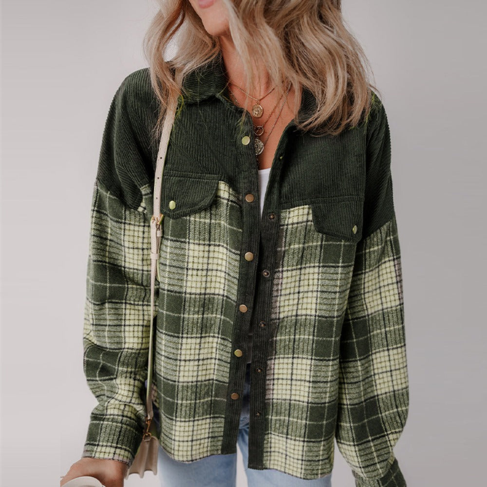 Green Plaid Button Down Long Sleeve Shirt for Women - Concetta