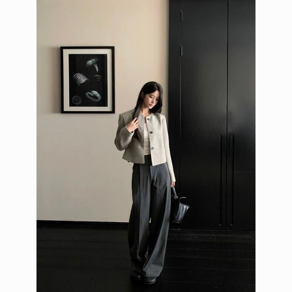 Grey Button Front Cropped Blazer Jacket for Women - Silvia
