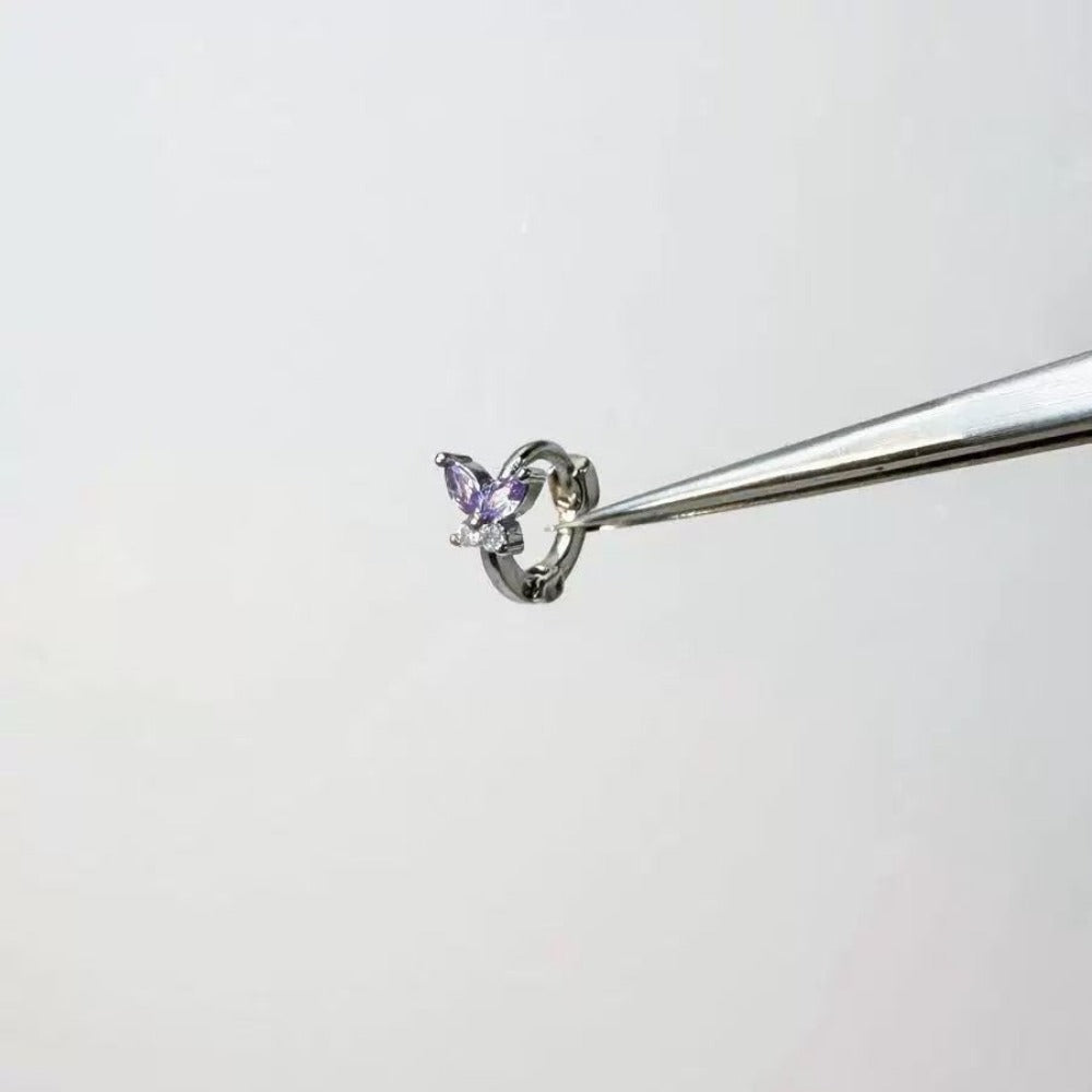 Purple Butterfly Stud and Dangle Earrings Set for Women - Grazia