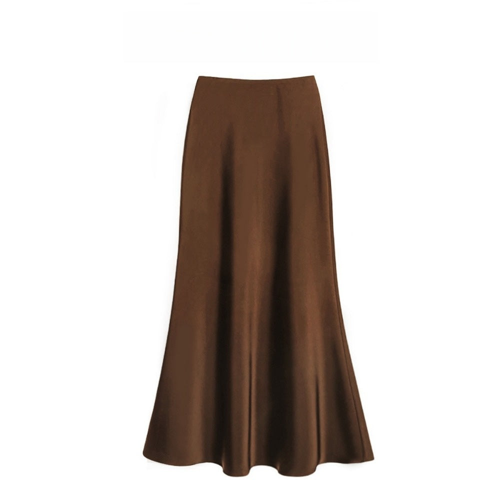 Satin Maxi Skirt with Elastic Waist for Women - Alda