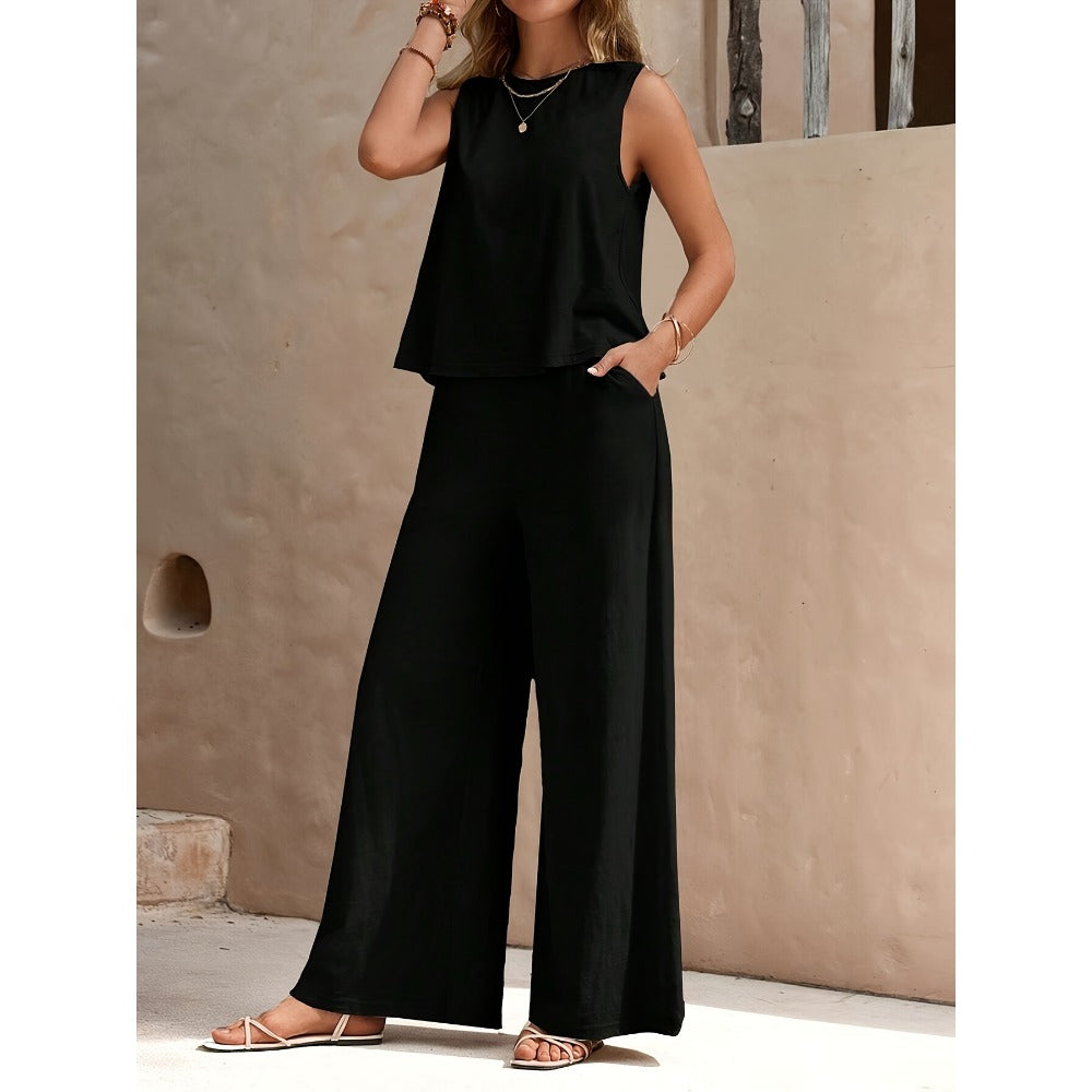 Sleeveless Top and Wide Leg Pants Set for Women - Rosaria