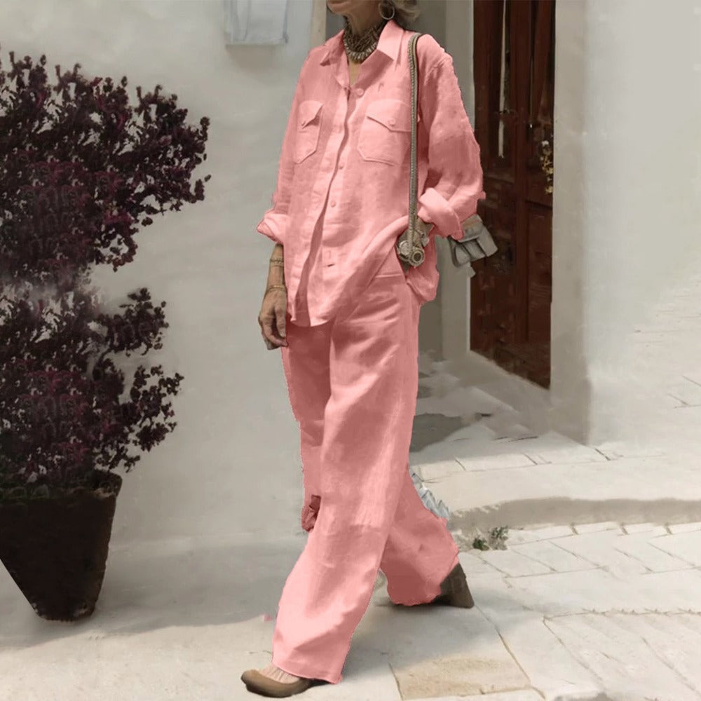 Long Sleeve Shirt and Wide-Leg Pants Set for Women - Marta