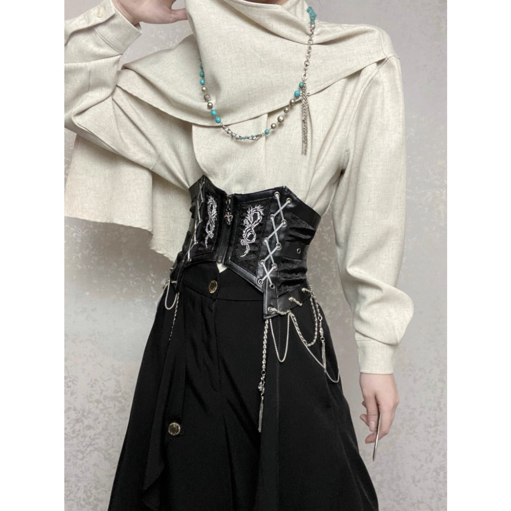 High Neck Long Sleeve Blouse with Draped Detail for Women - Teresa