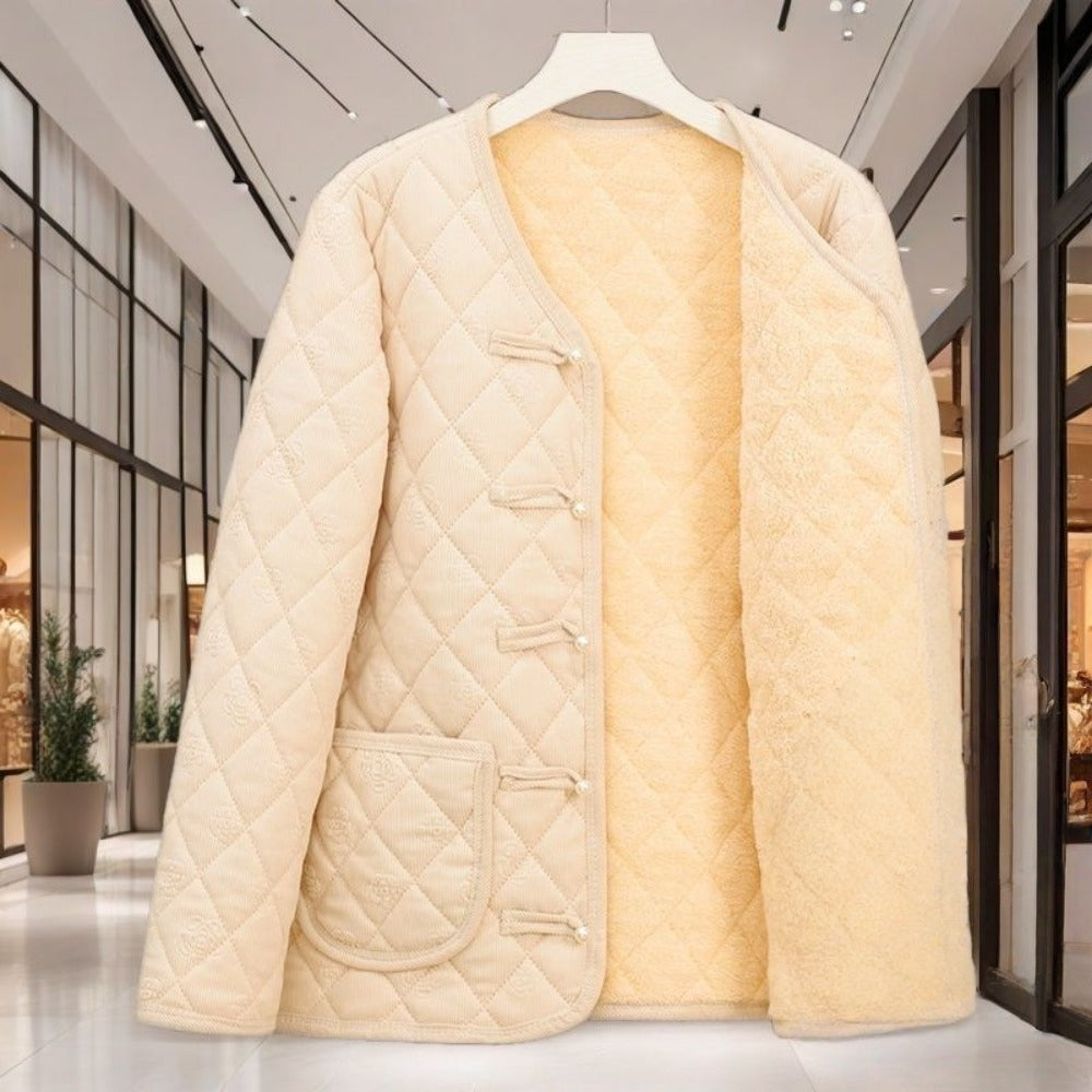 Quilted Fleece Lined Jacket with Pockets for Women - Anita