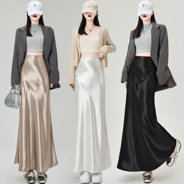 Satin Maxi Skirt with High Waist for Women - Bice