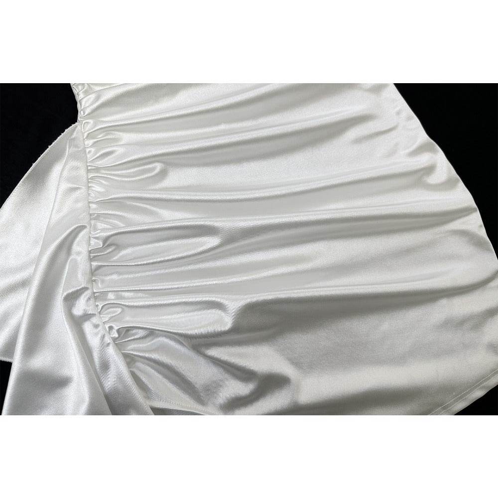 White Strapless Ruched Mini Dress with Side Drape for Women - Elda