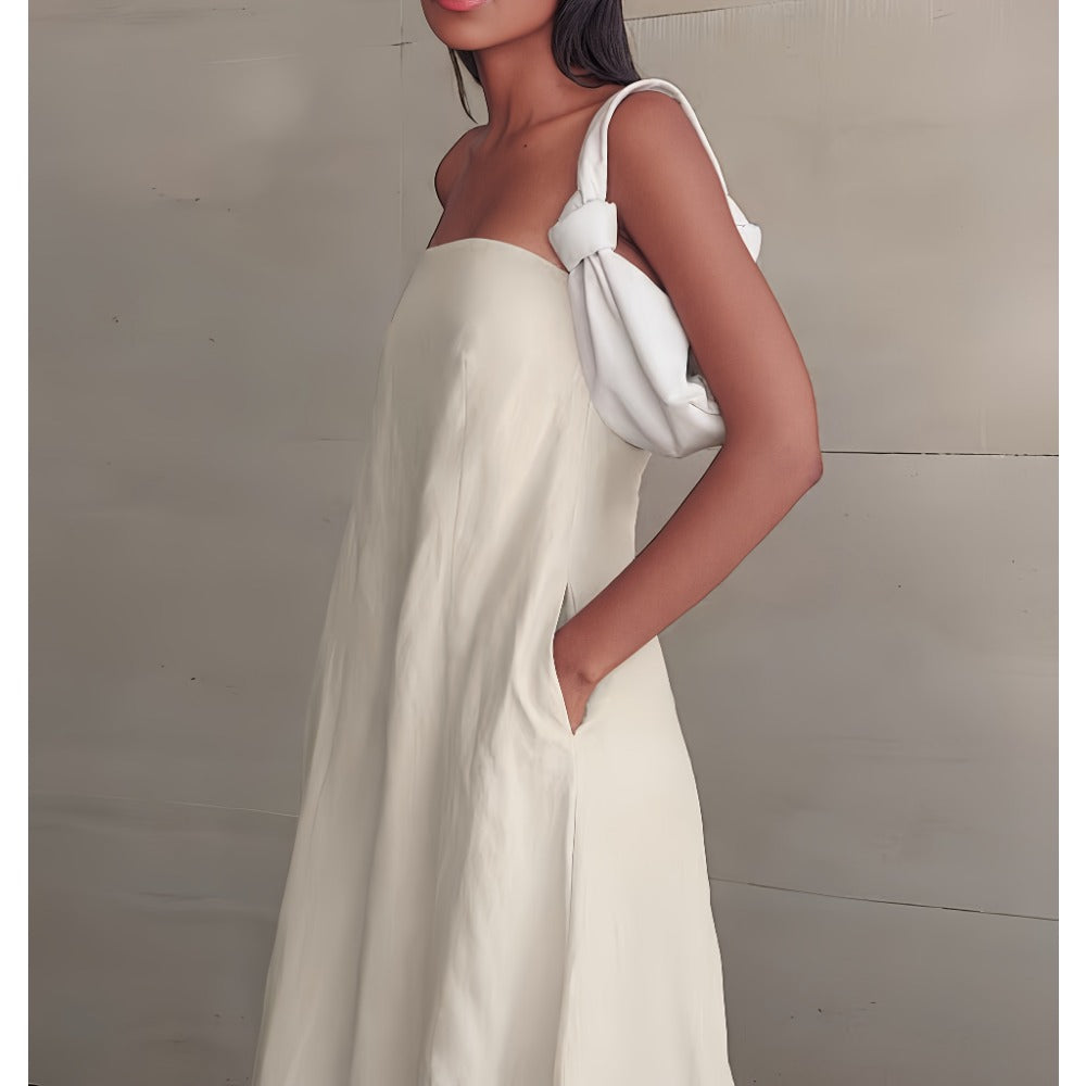 Beige Strapless Maxi Dress with Flowing Silhouette for Women - Margherita
