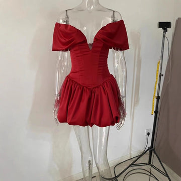 Off Shoulder Mini Dress with Bubble Skirt for Women - Lara