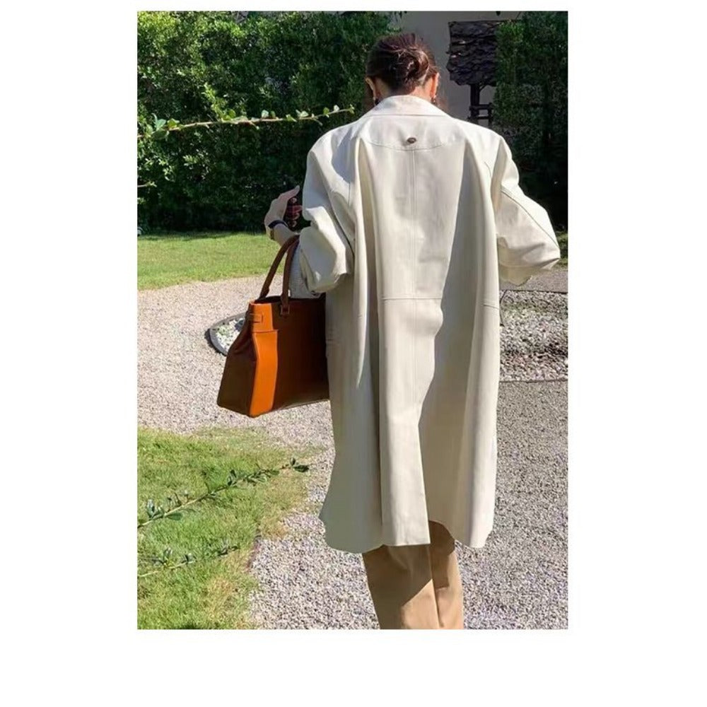 Long Button Down Trench Coat with Pockets for Women - Candida