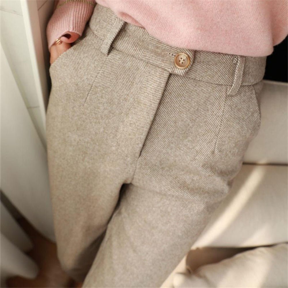 Herringbone High Waist Trousers for Women - Gigliola