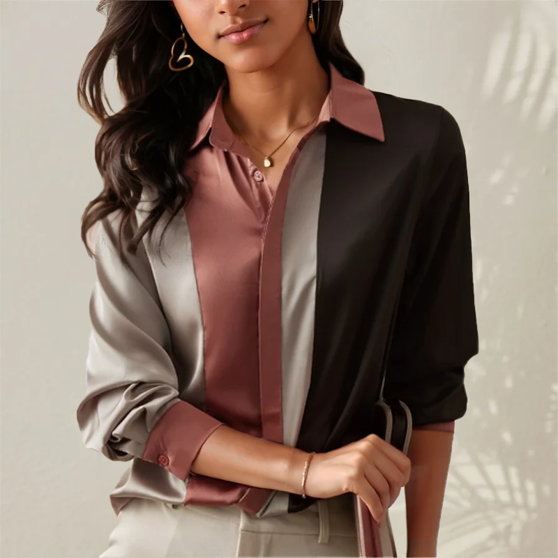 Women’s Vertical Stripe Blouse with Long Sleeves for Work Office