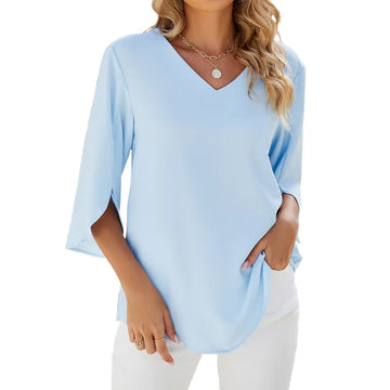 Breathable Summer Blouse for Women – V-Neck & 3/4 Sleeve