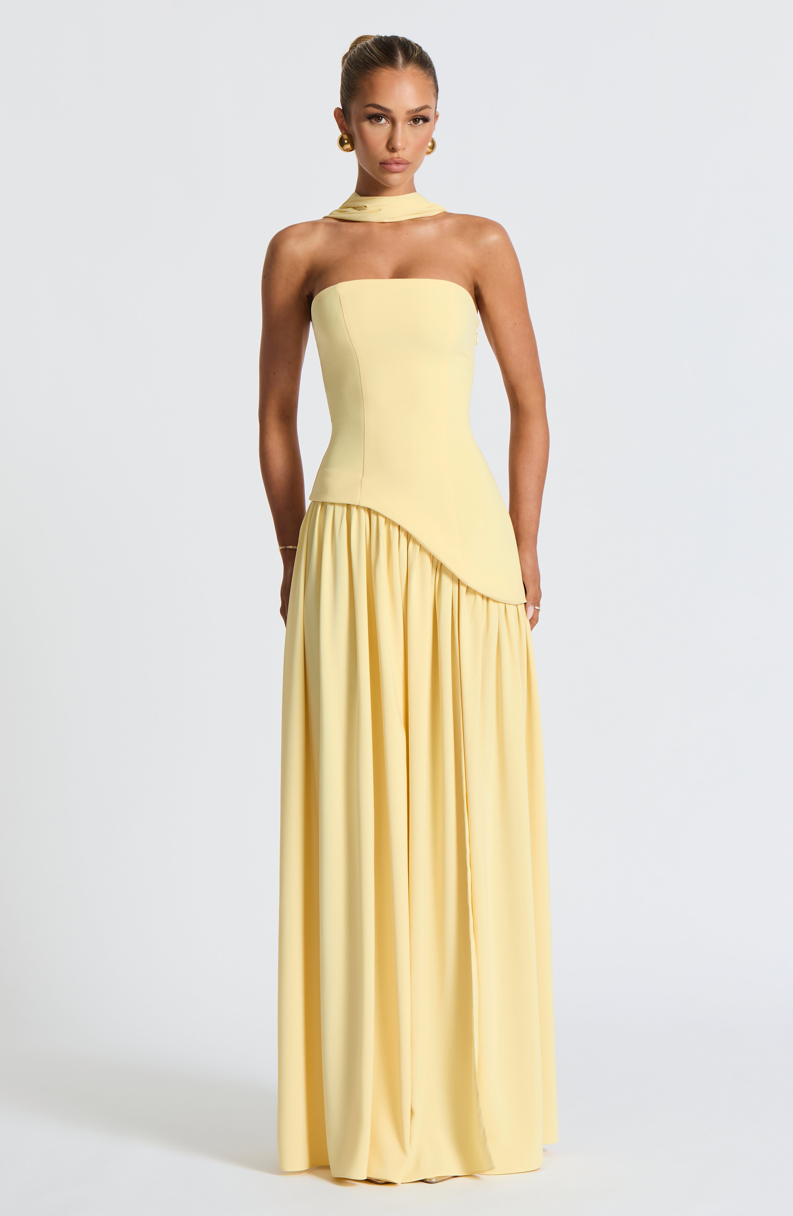 Lemon Yellow Maxi Dress with Side Slit for Women - Annamaria