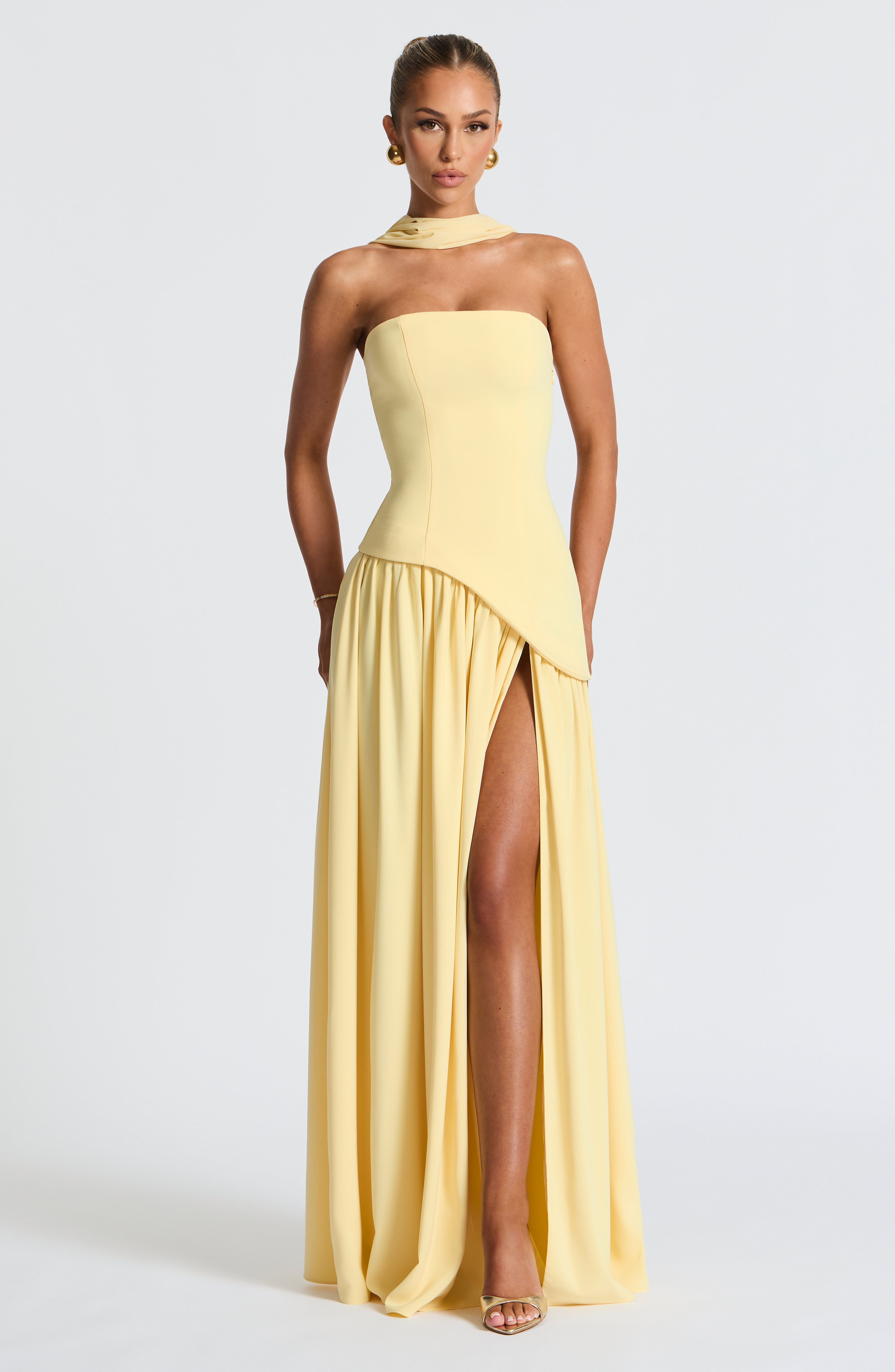 Lemon Yellow Maxi Dress with Side Slit for Women - Annamaria