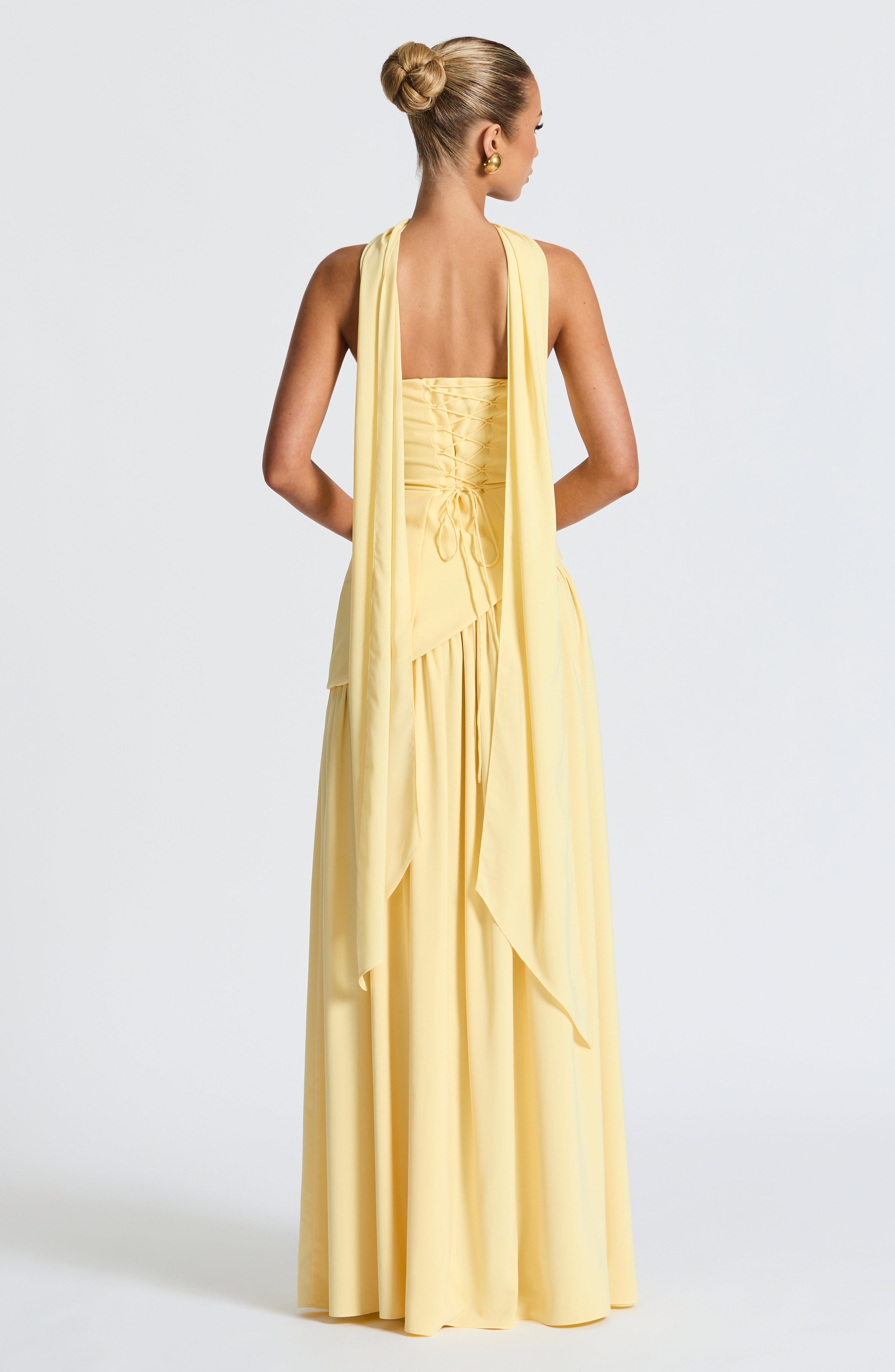 Lemon Yellow Maxi Dress with Side Slit for Women - Annamaria