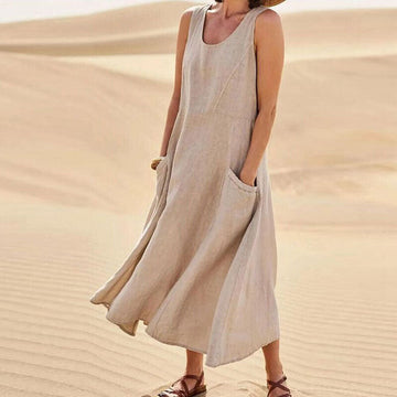 Casual Midi Summer Dress with Round Neck for Women | Comfortable Everyday Style