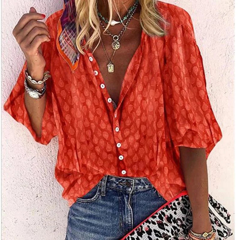 Stylish Casual Long Sleeve Blouse with V-Neck for Women