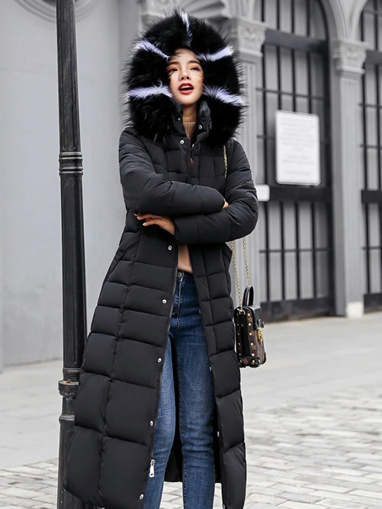 Women’s Padded Parka with Soft Hood Lining and Belted Waist