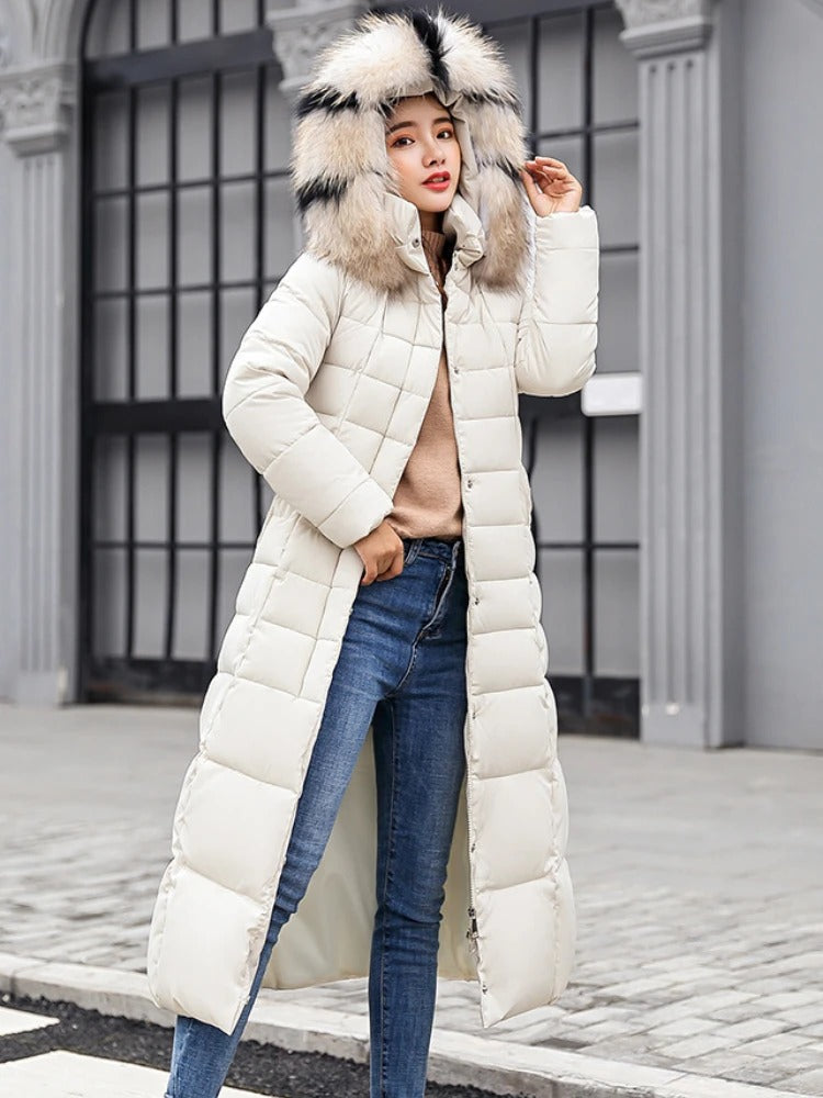 Women’s Padded Parka with Soft Hood Lining and Belted Waist