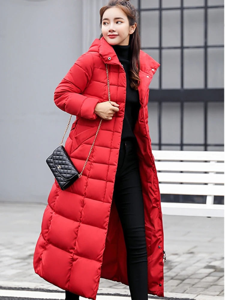 Women’s Padded Parka with Soft Hood Lining and Belted Waist