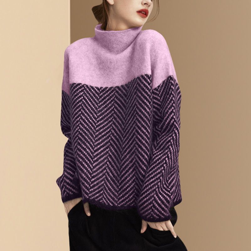 Women’s Casual Striped Knit Sweater with Long Sleeves