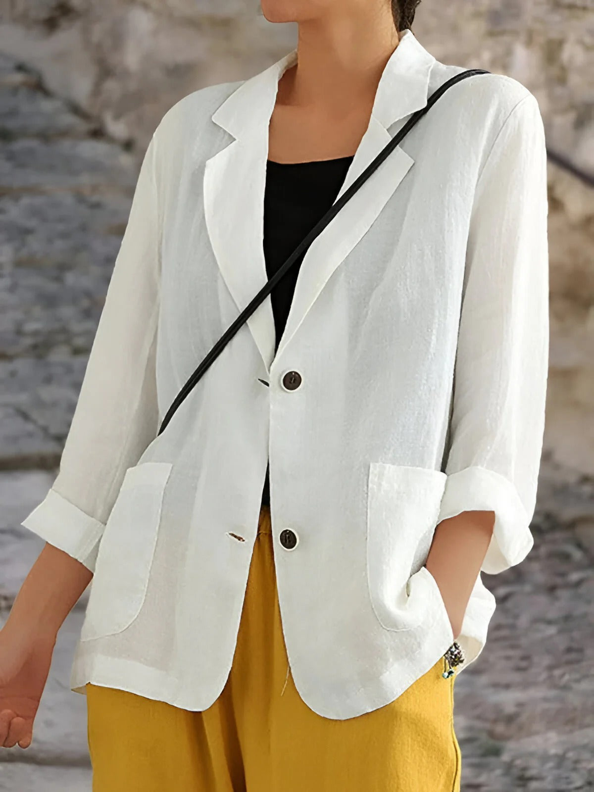 Lightweight Linen Casual Blazer with Long Sleeves for Women