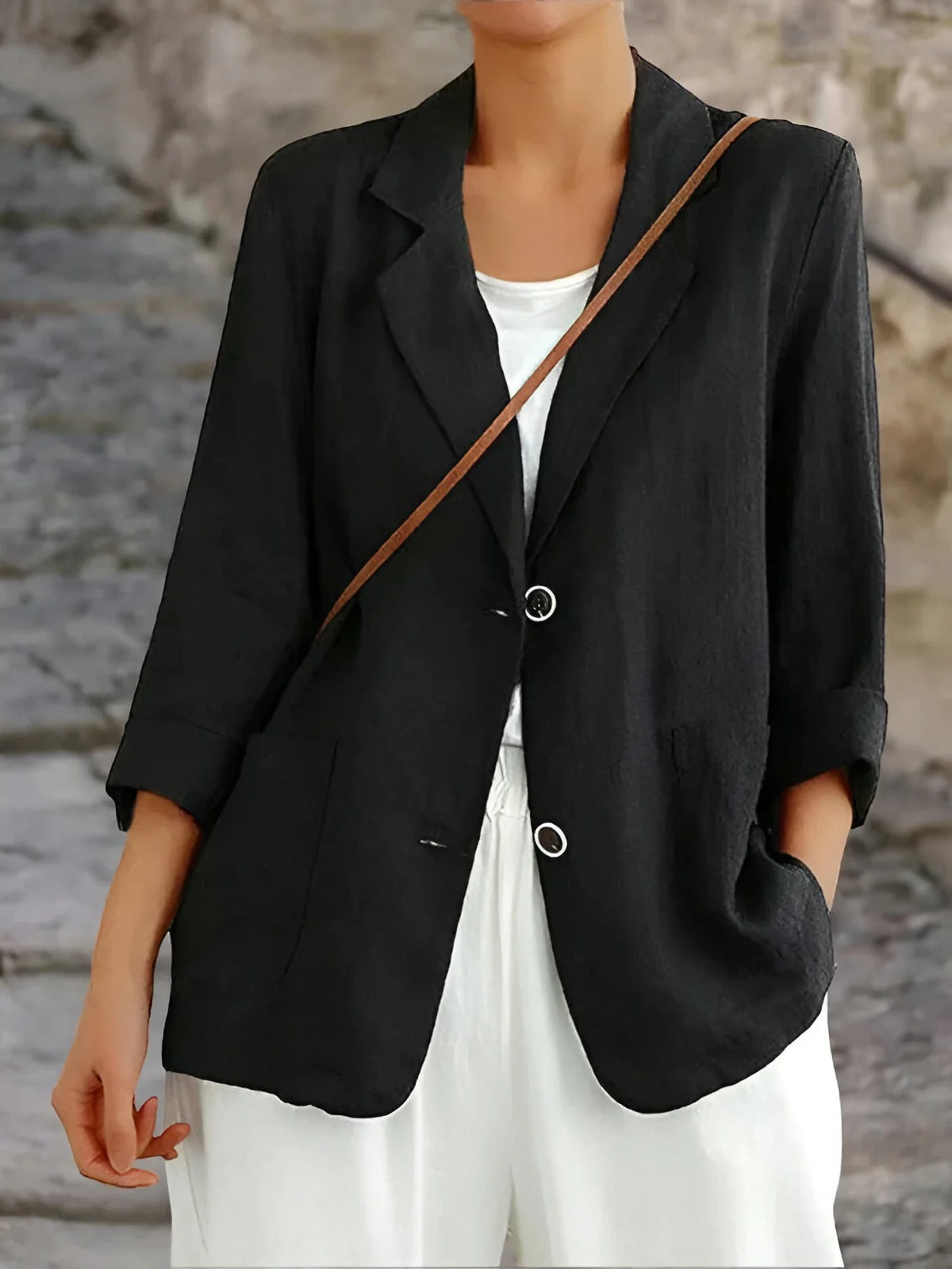 Lightweight Linen Casual Blazer with Long Sleeves for Women