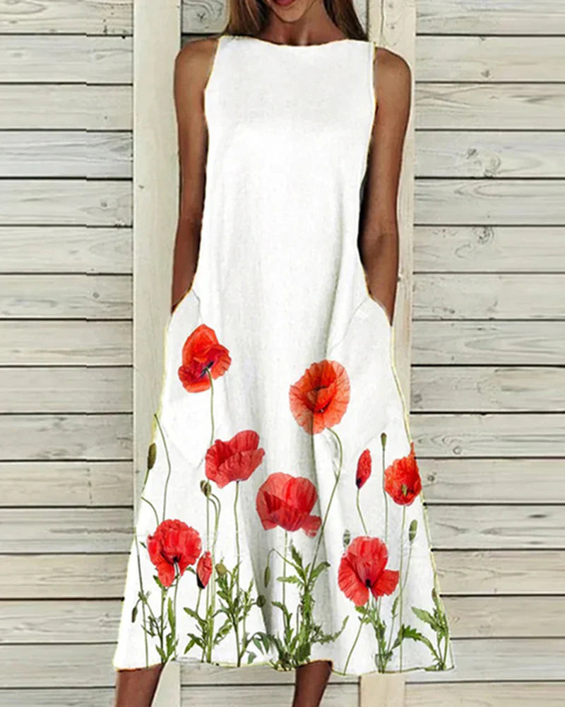 Breathable Floral Dress for Women – Midi Length
