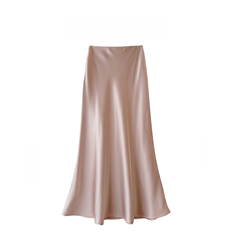 Satin Maxi Skirt with Elastic Waist for Women - Alda