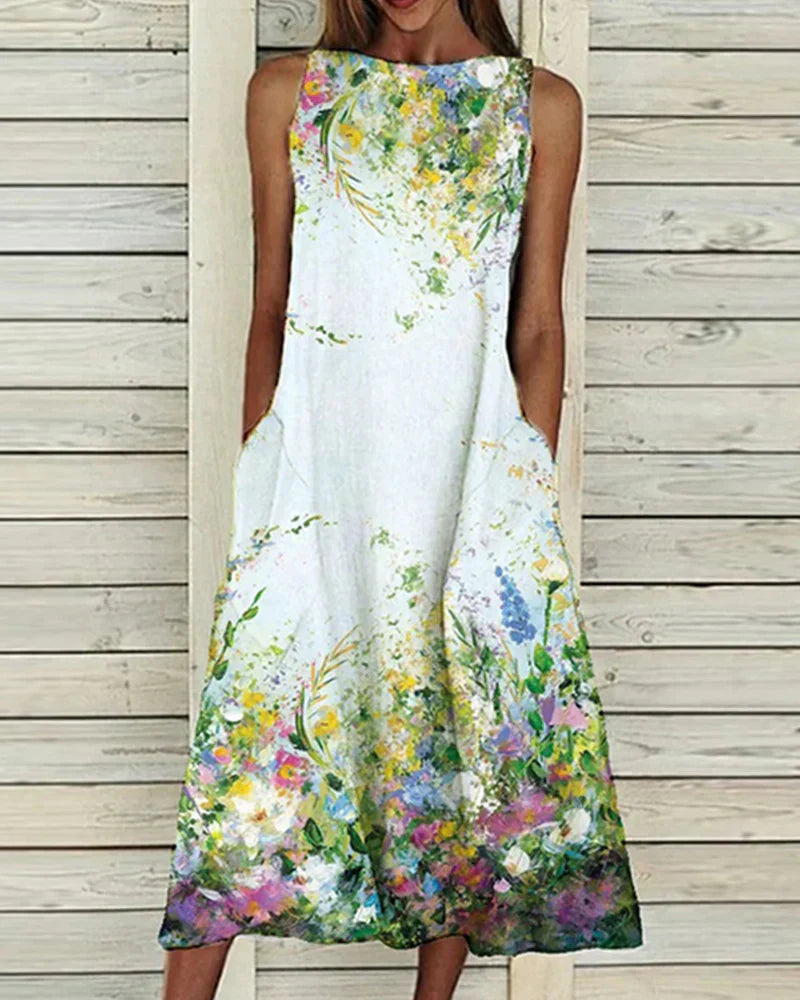 Breathable Floral Dress for Women – Midi Length