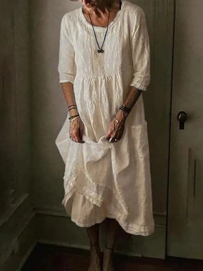 Women’s Loose Fit Linen Midi Dress for Summer