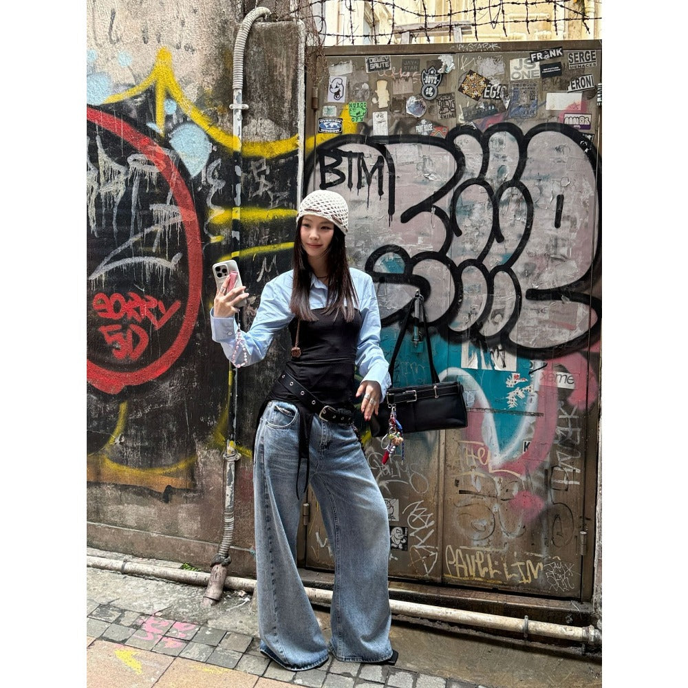 Light Blue Wide Leg High Waist Jeans for Women - Larissa