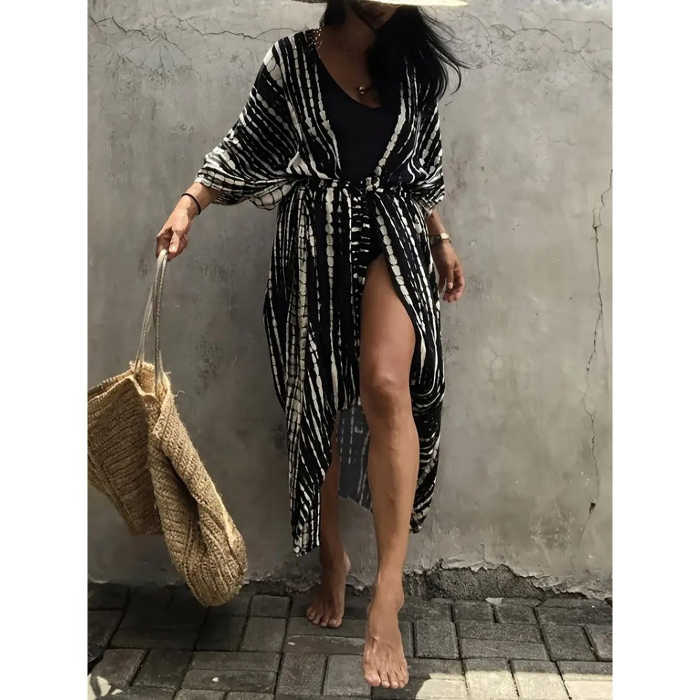 Tie Dye Maxi Kimono with Belt for Women - Viola